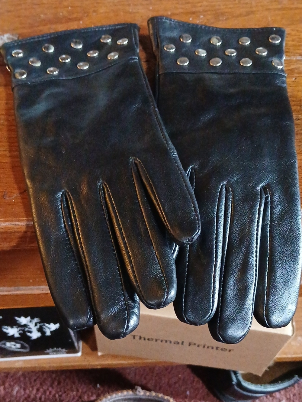 Black Studded Leather Gloves NWOT